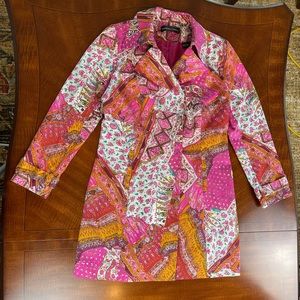 Dana Buchman whimsical abstract pattern trench coat
